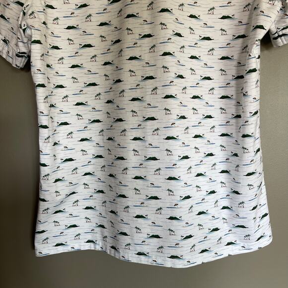 BUGATCHI Milo Island Print OoohCotton Short Sleeve Shirt Size‎ Medium Polo Golf - Picture 16 of 16
